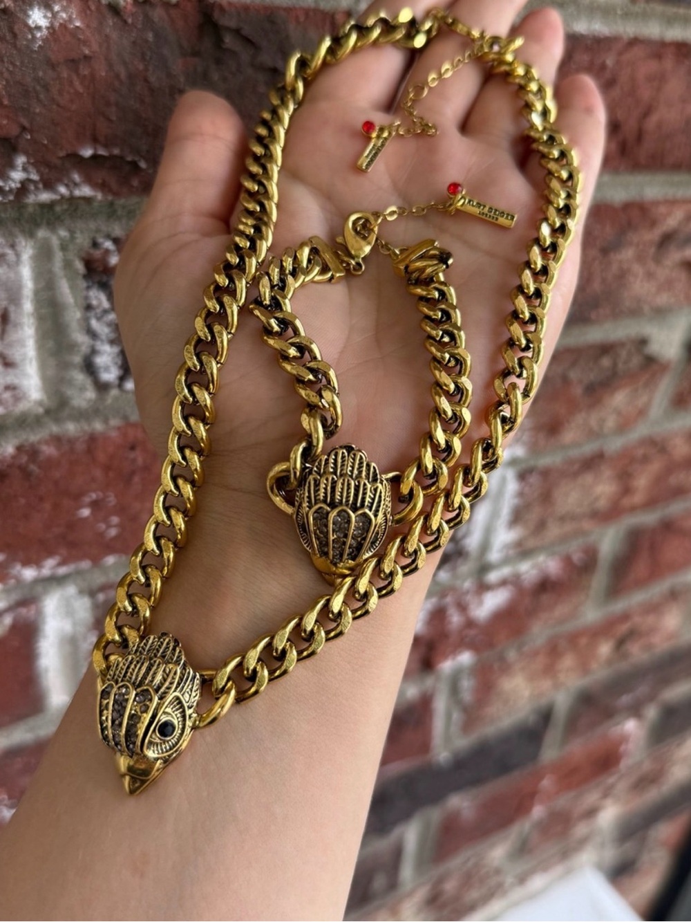 Antique gold eagle head necklace and bracelet set - Picture 8 of 14